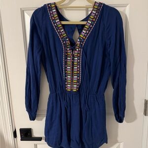 Dolce Vita Blue Romper with Colorful Embroidery